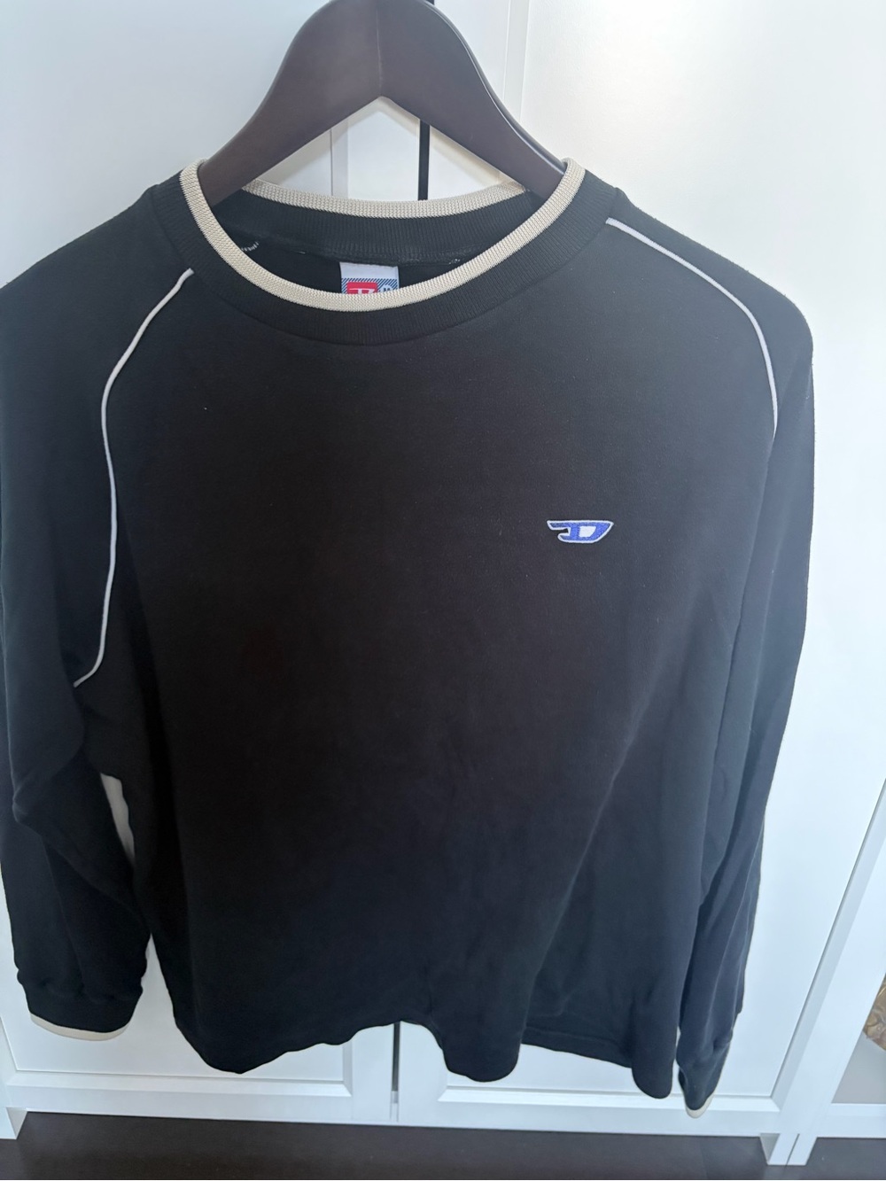 Diesel Black Crewneck Sweatshirt with Cream Trim